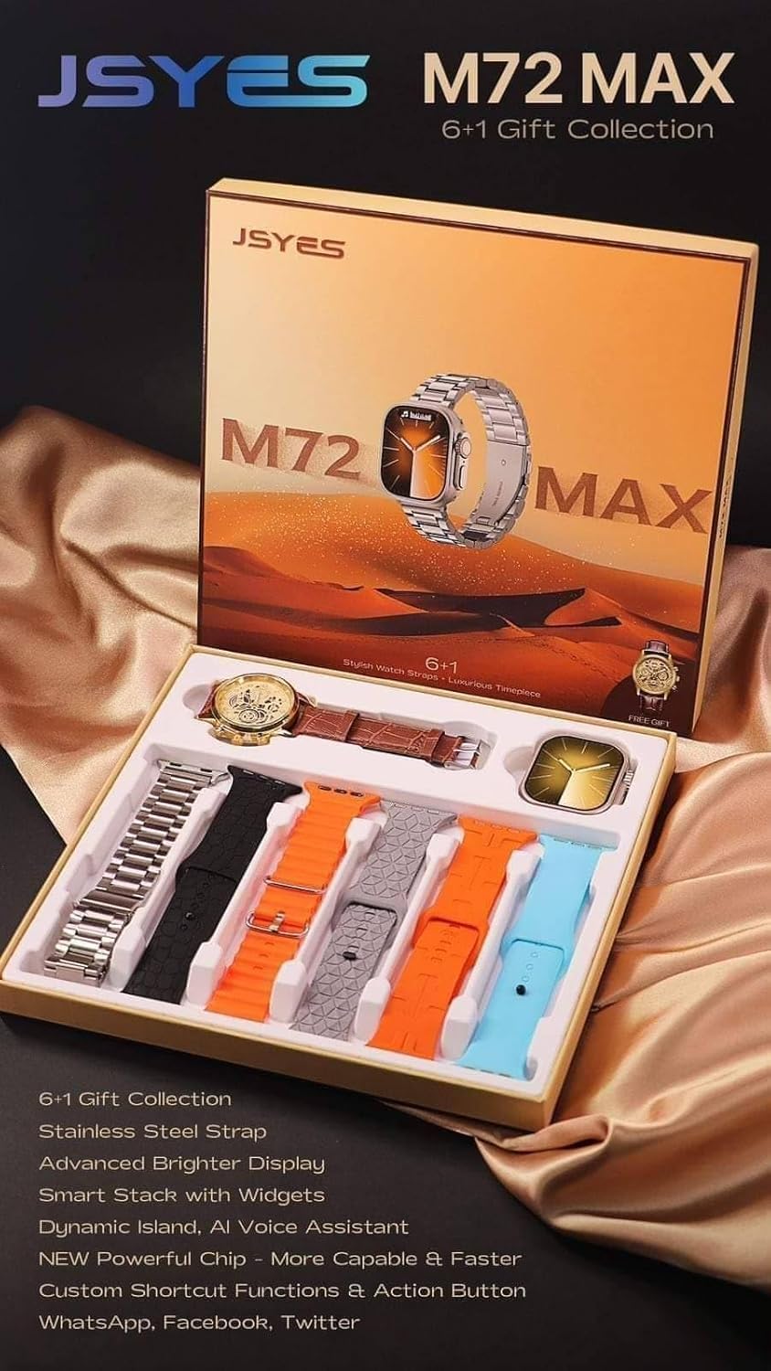 M72 Max Smart Watch – HD Display, Bluetooth Calling, Fitness Tracker – Best Budget Smartwatch Sleek Design, Full Touch Display, Long Battery Life